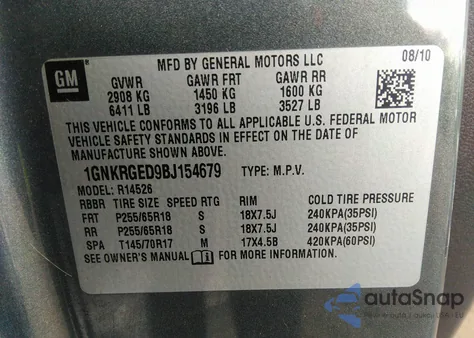 2011 Chevrolet Traverse 1Lt z USA, uszkodzony, nr VIN 1GNKRGED9BJ154679